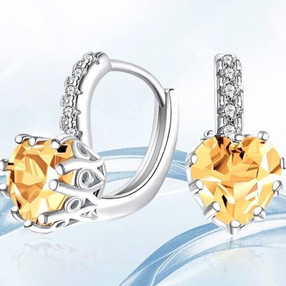 Rose Gold Plated Dangle Heart Earrings with Cubic Zirconia - Picture 8 of 8